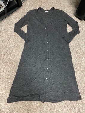 Splendid long Button-Front Charcoal Gray Cardigan with side slits